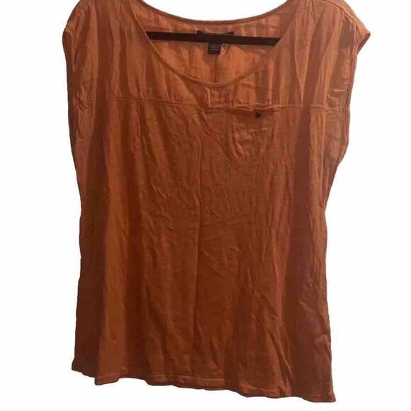 ✨Lucky Brand Orange Rust T-Shirt Sheer Sz Large Blouse✨ - Picture 1 of 5